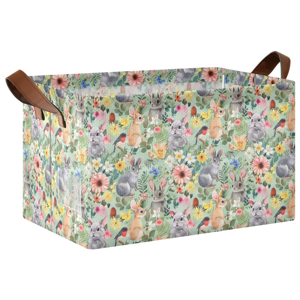 ALAZA Animal Bird Rabbit Blossom Rectangular Closet Storage Box Storage Bin Basket Storage Cube with Leather Handles Nursery Storage Laundry Hamper 2 Piece