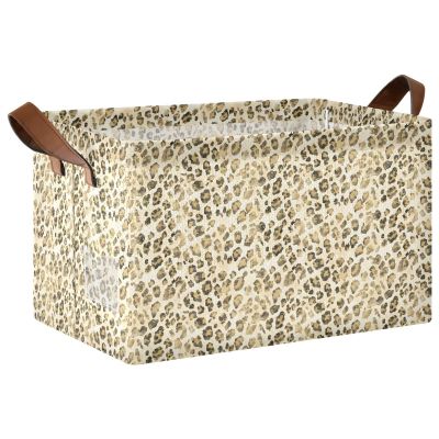 ALAZA Retro Leopard Print Animal Rectangular Closet Storage Box Storage Bin Basket Storage Cube with Leather Handles Nursery Storage Laundry Hamper 2 Piece