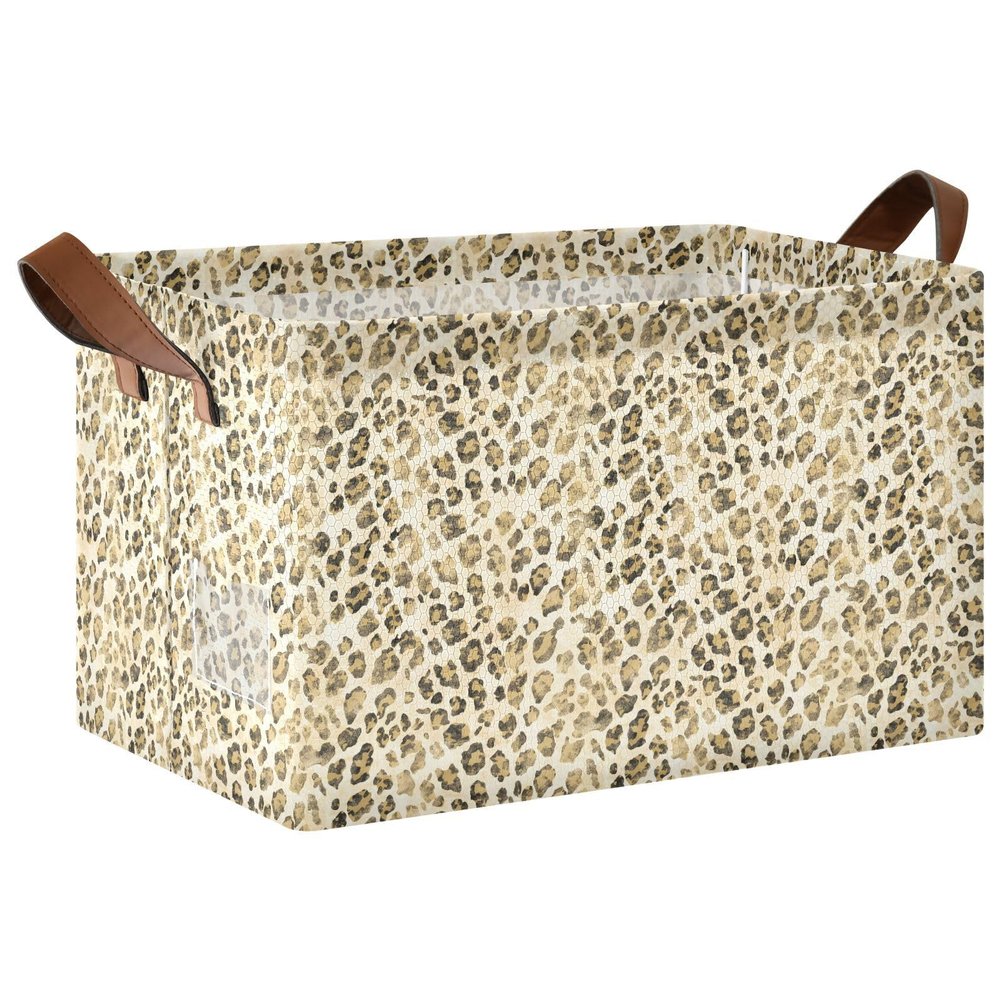 ALAZA Retro Leopard Print Animal Rectangular Closet Storage Box Storage Bin Basket Storage Cube with Leather Handles Nursery Storage Laundry Hamper 2 Piece