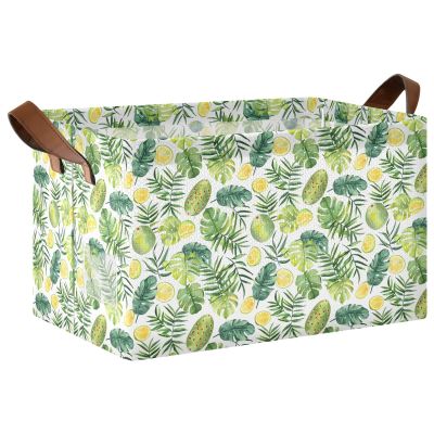 ALAZA Watercolor Green Tropical Cactus Palm Leaves Rectangular Closet Storage Box Storage Bin Basket Storage Cube with Leather Handles Nursery Storage Laundry Hamper 2 Piece