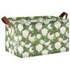 ALAZA Camellia Flower Green Rectangular Closet Storage Box Storage Bin Basket Storage Cube with Leather Handles Nursery Storage Laundry Hamper 2 Piece view 1