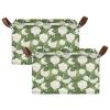 ALAZA Camellia Flower Green Rectangular Closet Storage Box Storage Bin Basket Storage Cube with Leather Handles Nursery Storage Laundry Hamper 2 Piece view 2