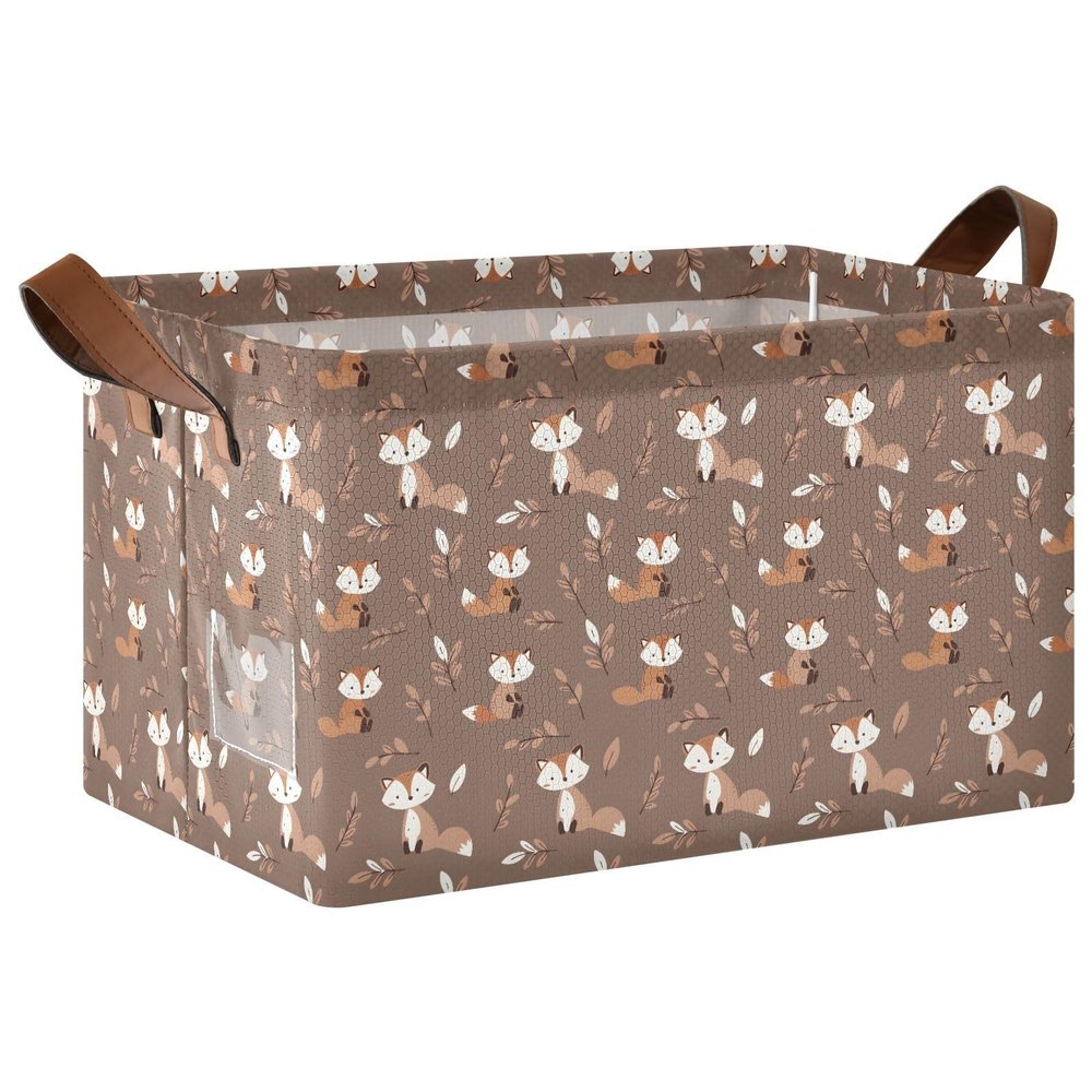 ALAZA Fox Leaf Fruit Animal Rectangular Closet Storage Box Storage Bin Basket Storage Cube with Leather Handles Nursery Storage Laundry Hamper 2 Piece