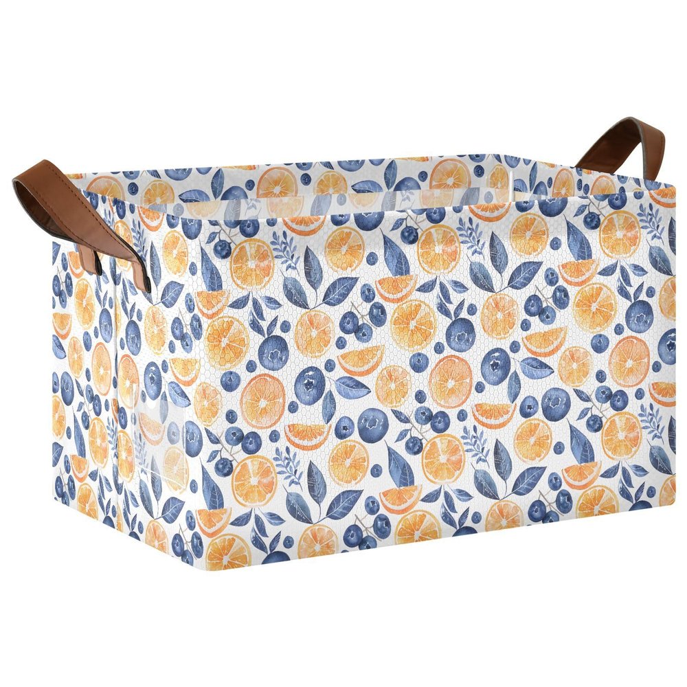 ALAZA Blueberries Oranges Leaf Rectangular Closet Storage Box Storage Bin Basket Storage Cube with Leather Handles Nursery Storage Laundry Hamper 2 Piece