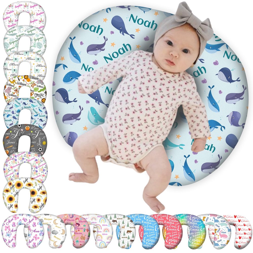 Baby Nursing Pillow Cover, Custom Personalized Breastfeeding Pillowcase with Name, Customized U-Shaped Removable Nursing Covers for Breastfeeding Pillows, Custom Gift for Infant Baby Boys and Girls