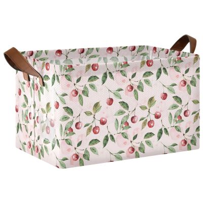 ALAZA Green Leaf Cherry Branch Rectangular Closet Storage Box Storage Bin Basket Storage Cube with Leather Handles Nursery Storage Laundry Hamper 2 Piece