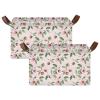ALAZA Green Leaf Cherry Branch Rectangular Closet Storage Box Storage Bin Basket Storage Cube with Leather Handles Nursery Storage Laundry Hamper 2 Piece view 2