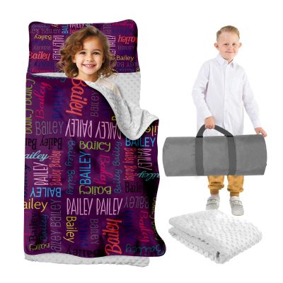 Custom Toddler Nap Mat for Preschool, Personalized Monogram Name Sleep Mats for Kids Daycare, Roll Up Sleeping Bag with Removable Pillow & Dotted Back Blanket for 2-15 Years Boys Girls Color09