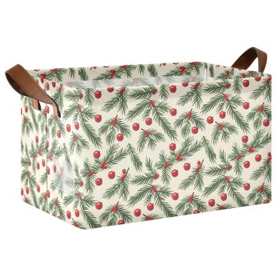 ALAZA Christmas Tree Branch Ball Rectangular Closet Storage Box Storage Bin Basket Storage Cube with Leather Handles Nursery Storage Laundry Hamper 2 Piece