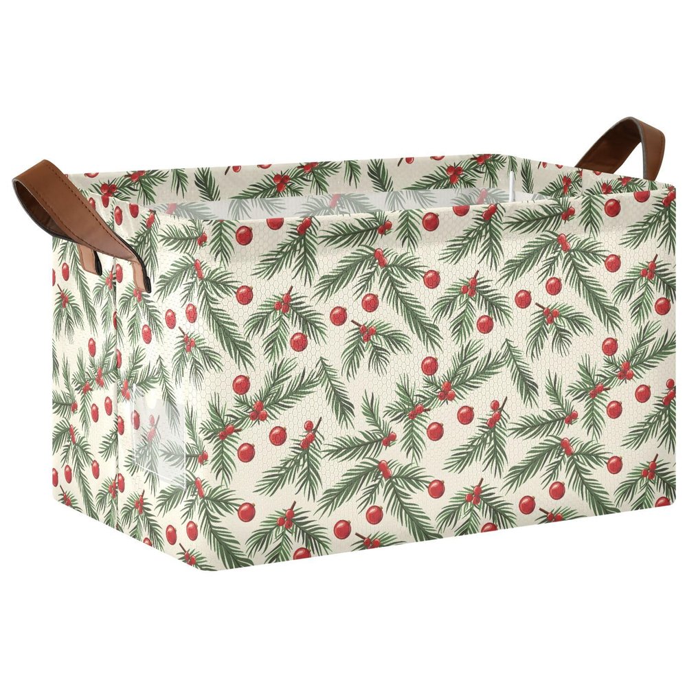 ALAZA Christmas Tree Branch Ball Rectangular Closet Storage Box Storage Bin Basket Storage Cube with Leather Handles Nursery Storage Laundry Hamper 2 Piece