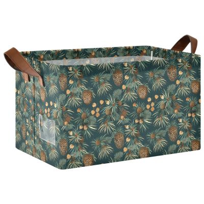 ALAZA Chestnuts Pines Tree Rectangular Closet Storage Box Storage Bin Basket Storage Cube with Leather Handles Nursery Storage Laundry Hamper 2 Piece