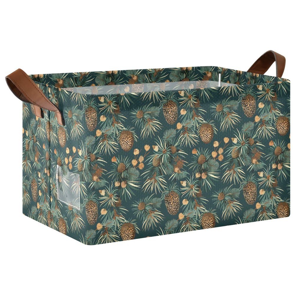 ALAZA Chestnuts Pines Tree Rectangular Closet Storage Box Storage Bin Basket Storage Cube with Leather Handles Nursery Storage Laundry Hamper 2 Piece