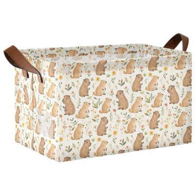 ALAZA Beautiful Capybaras Blossom Rectangular Closet Storage Box Storage Bin Basket Storage Cube with Leather Handles Nursery Storage Laundry Hamper 2 Piece