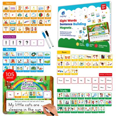 105 PCS Sentence Building Kit for Kids, Sight Word Magnets, Word Magnets for Fridge, Speak and Spell, Speech Therapy Toys for Toddlers 3-4, Classroom Must Haves for Learning to Read - Simply Magic