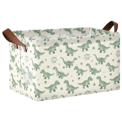 ALAZA Cute Dinosaur Animal Green Rectangular Closet Storage Box Storage Bin Basket Storage Cube with Leather Handles Nursery Storage Laundry Hamper 2 Piece
