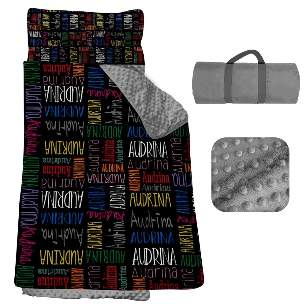 Personalized Toddler Nap Mat, Custom Name Kids Sleeping Bag, Daycare Nap Mat with Pillow and Blanket, Nap Mats for Preschool Kindergarten, Toddler Sleeping Bag Rolled Slumber Bags - Style 01