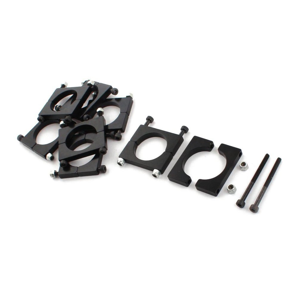 2pcs Black 8/10/12/14/16/20/25/30mm CNC Aluminium Tube Clamp Motor Mount Fixture Clip Holder for Multi-axis Fixed-wing Aircraft (2Pcs 16mm)