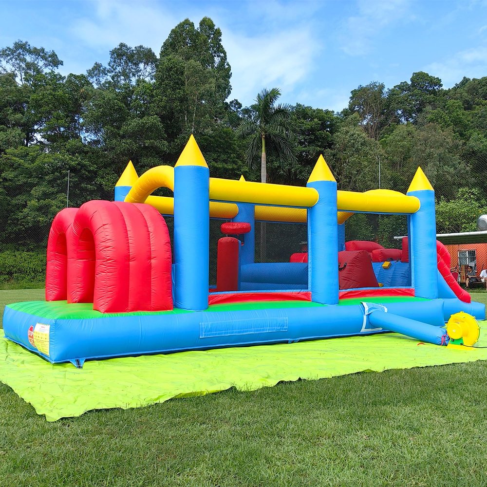 24FT Commercial Grade Inflatable Obstacle Course, (100% PVC) Bounce House for Big Kids 5-12 & Adult, with 2 Slides, (1100w Blower), Bouncy House for Backyard Outdoor Birthday Party Decor