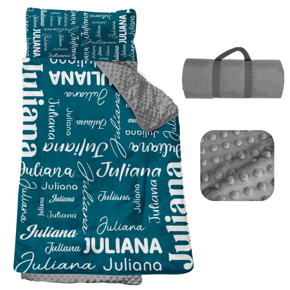 Personalized Toddler Nap Mat, Custom Name Kids Sleeping Bag, Daycare Nap Mat with Pillow and Blanket, Nap Mats for Preschool Kindergarten, Toddler Sleeping Bag Rolled Slumber Bags - Style 02