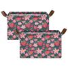 ALAZA Cartoon Strawberry Blossom Leaf Rectangular Closet Storage Box Storage Bin Basket Storage Cube with Leather Handles Nursery Storage Laundry Hamper 2 Piece view 2