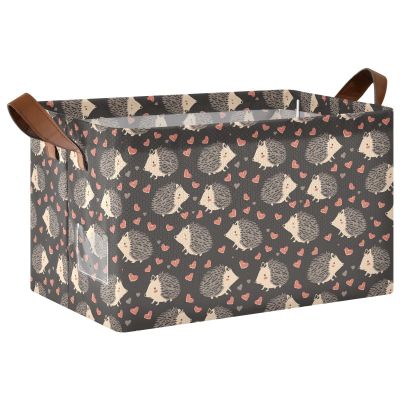 ALAZA Hedgehog Red Love Heart Rectangular Closet Storage Box Storage Bin Basket Storage Cube with Leather Handles Nursery Storage Laundry Hamper 2 Piece