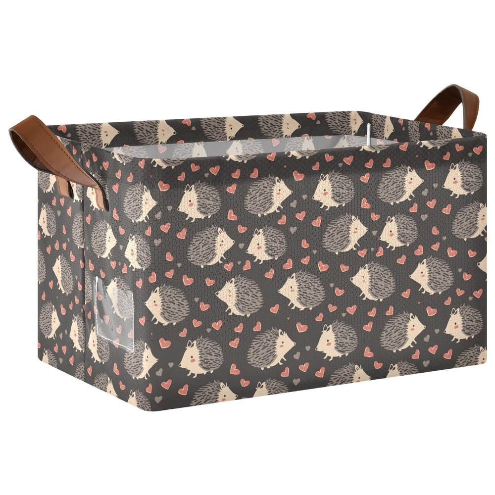 ALAZA Hedgehog Red Love Heart Rectangular Closet Storage Box Storage Bin Basket Storage Cube with Leather Handles Nursery Storage Laundry Hamper 2 Piece