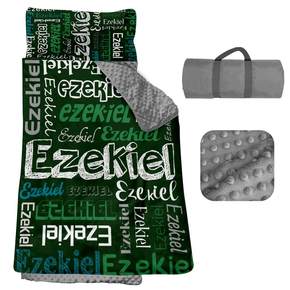 Personalized Toddler Nap Mat, Custom Name Kids Sleeping Bag, Daycare Nap Mat with Pillow and Blanket, Nap Mats for Preschool Kindergarten, Toddler Sleeping Bag Rolled Slumber Bags - Style 19