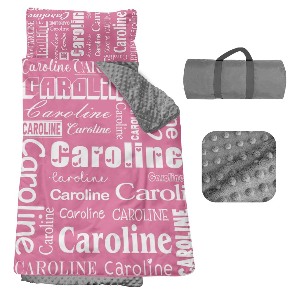 Personalized Toddler Nap Mat, Custom Name Kids Sleeping Bag, Daycare Nap Mat with Pillow and Blanket, Nap Mats for Preschool Kindergarten, Toddler Sleeping Bag Rolled Slumber Bags - Style 04