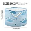 KJIZMO Blue Dog Paw Prints Large Round Storage Basket with Handle, Collapsible Decorative Laundry Baskets for Blanket, Cotton Rope Organizer Towels Nursery Hamper Bin, 20" x 14" view 2