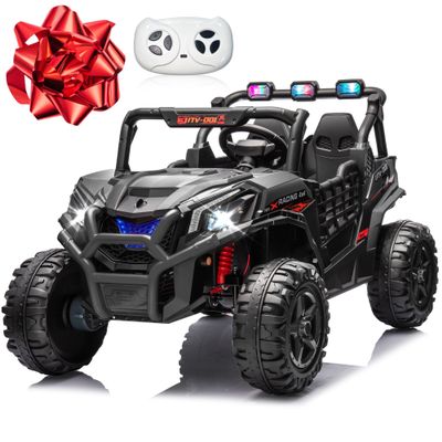 24V 2 Seater Ride on Car for Kids, MOEYURO 800W Powered UTV Toy, 5MPH Large Side by Side Electric Car w/Remote, Bluetooth, LED Light, 3 Speeds, Music, Spring Suspension, Storage, Black