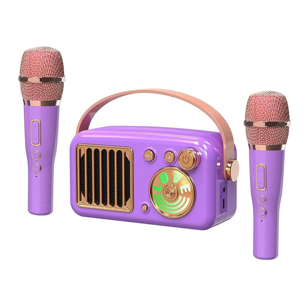 Cyboris Karaoke Machine for Kids Adults, 15W Mini Handheld Bluetooth Karaoke Speaker &2 Wireless Microphone& Lights,9H Playtime,AUX&TF-Card Input,Bluetooth 5.3, Birthday Gifts for Girls Boys(Purple)