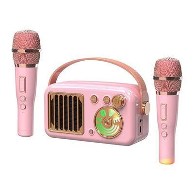 Cyboris Karaoke Machine for Kids Adults, 15W Mini Handheld Portable Bluetooth Speaker &2 Wireless Microphone& Lights,9H Playtime,AUX&TF-Card Input,Bluetooth 5.3, Birthday Gifts for Girls Boys (Pink)