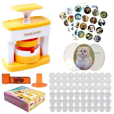 Pin Maker Badge Maker for Kids 1 Set DIY Round Button Maker with 48 Patterns and 48 Button Parts Cute Press Pin Maker Machine Present for Girls