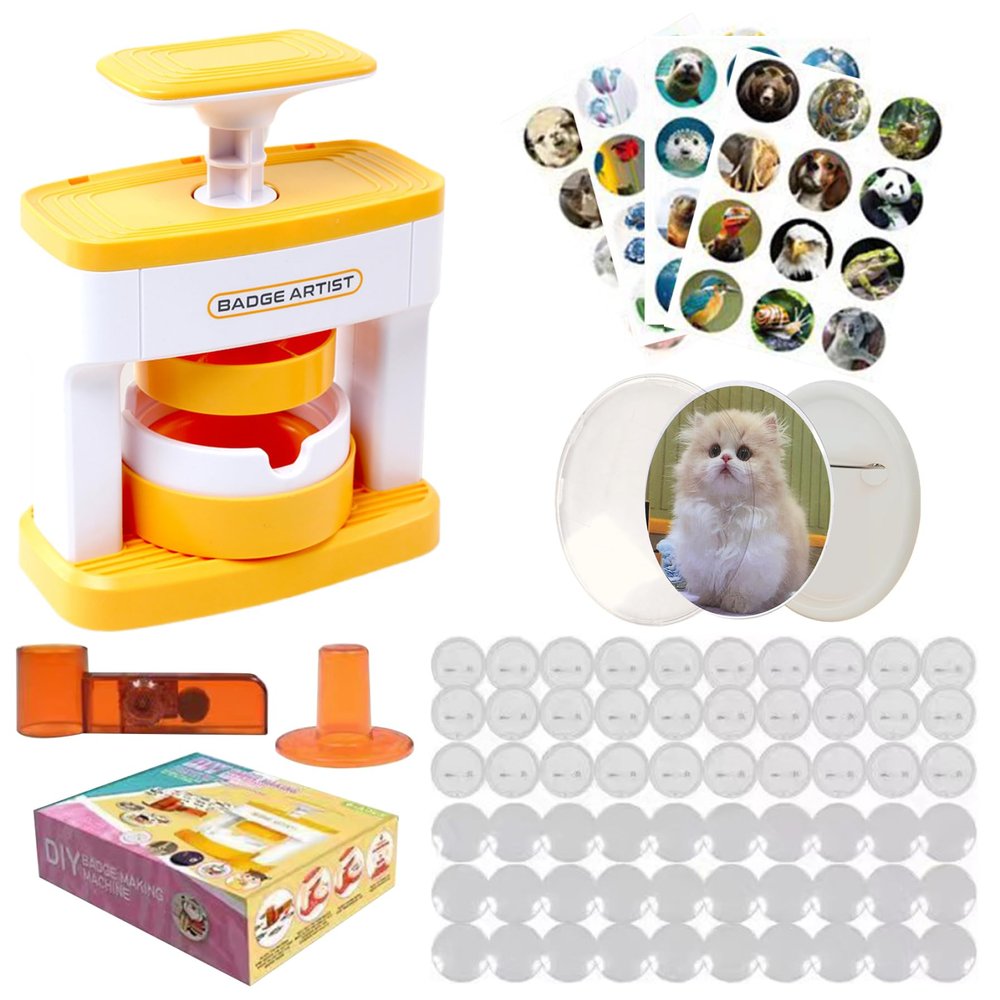 Pin Maker Badge Maker for Kids 1 Set DIY Round Button Maker with 48 Patterns and 48 Button Parts Cute Press Pin Maker Machine Present for Girls