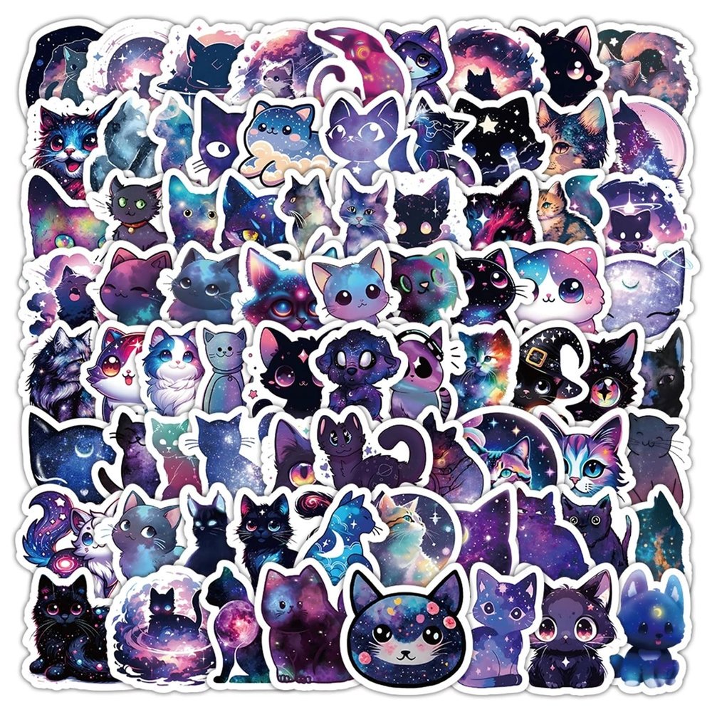 100Pcs Cute Cartoon Starry Sky Cat Stickers, Rainbow Starry Sky Cat Stickers, Galaxy Collection Stickers for Water Bottles, Pet Lover Gifts Laptop for Kids Men and Women