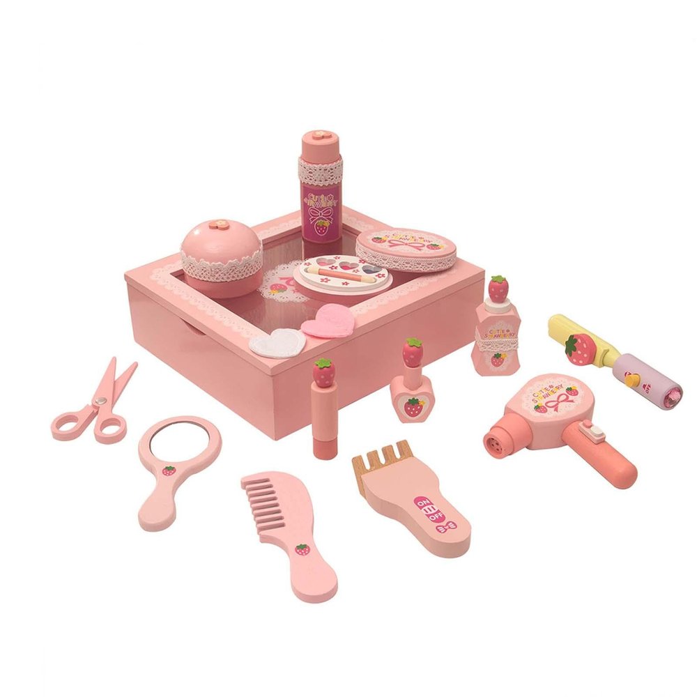 EHJRE Wooden Makeup Toy Set Role Play Games,Educational Activities,Pretend Play Salon Toy,Kids Makeup Kits for Halloween Girls