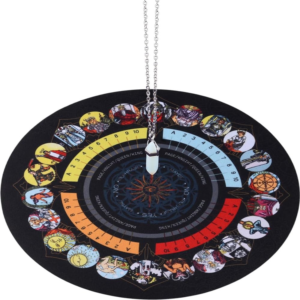 CRASPIRE Pendulum Pad Making Kits Dowsing Divination Astrology Mats Rubber Altar Pendulum Mat Tarot Card Pads Boho with Opalite Pointed Pendants Metaphysical Message Board for Divining Decoration