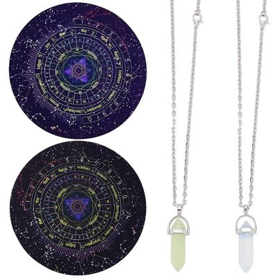 CRASPIRE 2Pcs Pendulum Mats Dowsing Divination Astrology Pads Rubber Altar Pendulum Mat Celestial Boho Mats with 2 DIY Pointed Pendants Tablecloth Metaphysical Message Board for Divining Decor