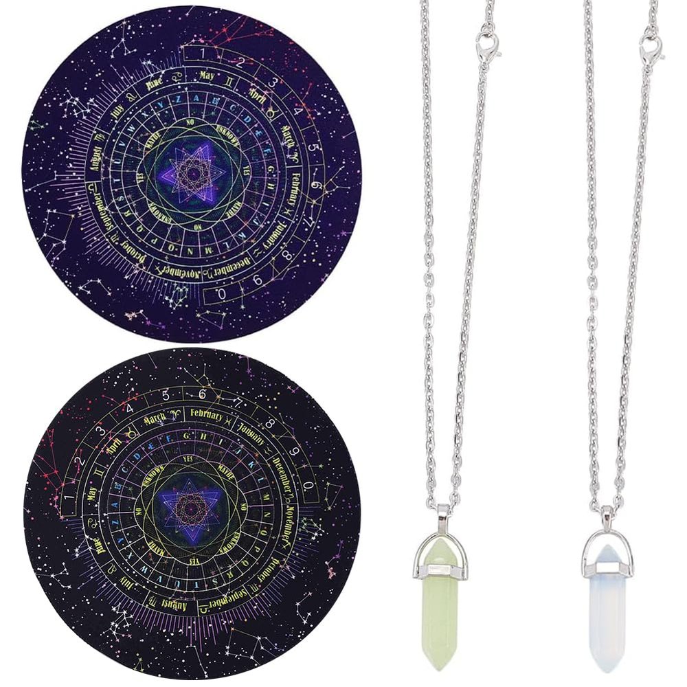 CRASPIRE 2Pcs Pendulum Mats Dowsing Divination Astrology Pads Rubber Altar Pendulum Mat Celestial Boho Mats with 2 DIY Pointed Pendants Tablecloth Metaphysical Message Board for Divining Decor