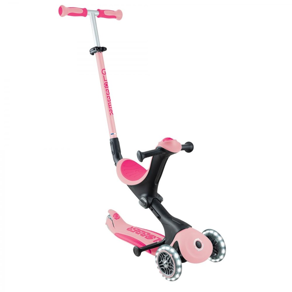 Globber - GOUP Deluxe Lights - 3-wheel evolutionary scooter with seat, for children from 15 months to 6 years old, pink