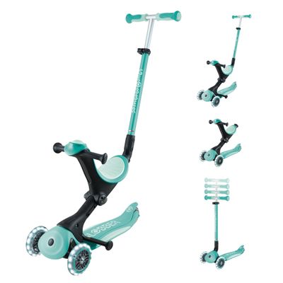 Globber - GO UP Deluxe Lights - 3-wheel evolutionary scooter with seat, for children from 15 months to 6 years old, mint green