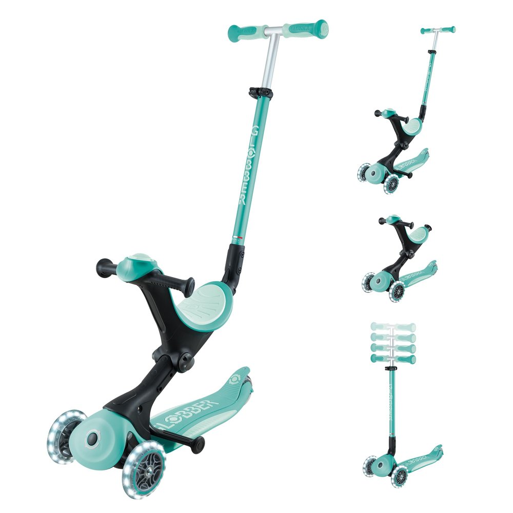 Globber - GO UP Deluxe Lights - 3-wheel evolutionary scooter with seat, for children from 15 months to 6 years old, mint green