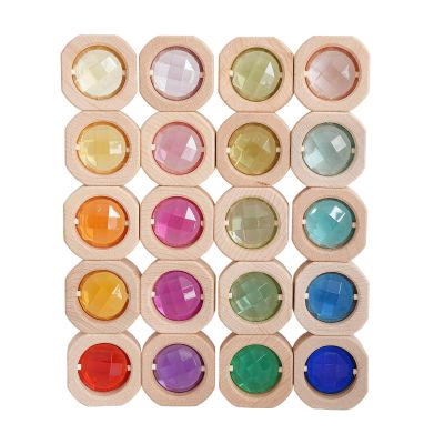 20 Pieces Wooden Blocks Stacking Toys Colorful Acrylic Blocks Early Learning Sensory Training Toys for Birthday Gift Children