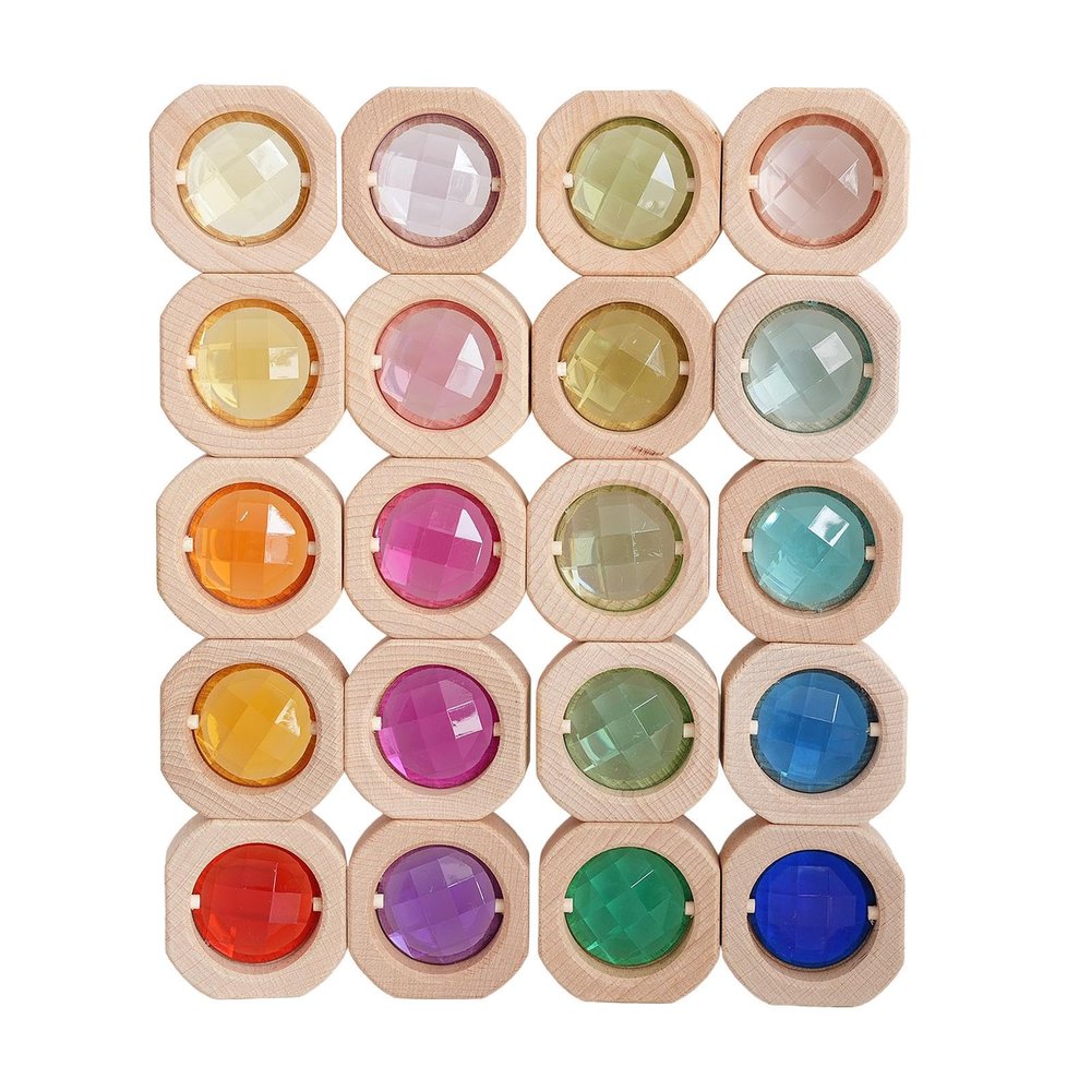 20 Pieces Wooden Blocks Stacking Toys Colorful Acrylic Blocks Early Learning Sensory Training Toys for Birthday Gift Children