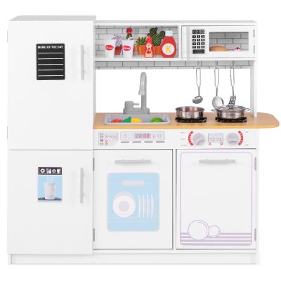 Costzon Play Kitchen for Kids, Wooden Toy Kitchen Set with Blackboard, Faucet, Sink, Oven, Microwave, Dishwasher, Accessories, Pretend Cooking Toy for Toddlers, Kids Kitchen Playset, Gift for Ages 3+