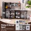Costzon Kids Kitchen Playset,2-Piece Wooden Modular Pretend Toy Playset w/Sounds & Lights, Washing Machine, Range Hood, Ice Maker, Blackboard, Play Telephone, Play Kitchen for Kids Ages 3+ (Brown) view 4