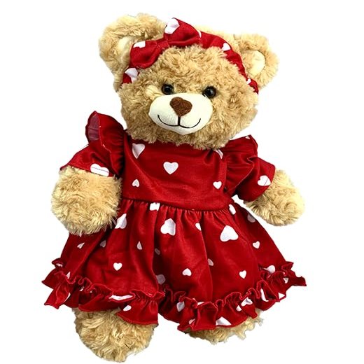Plush Gear Lotta Love Red Heart Dress with Headband for Stuffed Animals, Fits Most 14''-18'' Plush Toys, Outfit for Build-a-Bear, Teddy Bears, and Soft Plushies