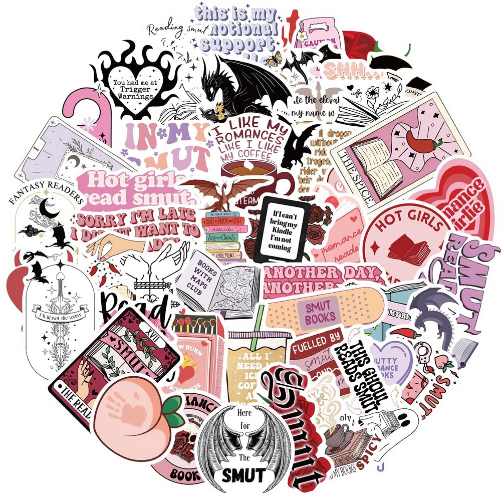 ZouAimiao 50 PCS Book Stickers for Kindle, Bookish Sticker Pack for IPAD, Laptop, Ebook Readers Water Bottle Cute Waterproof Vinyl Decals Girls Smut Romance