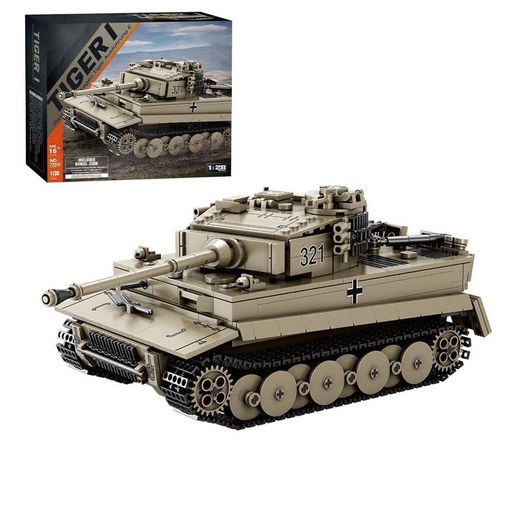 Aetheria Tiger I Tank Building Blocks, WW2 German Tank, 1:28 Scale, 1138 Pieces, Adults & Enthusiasts