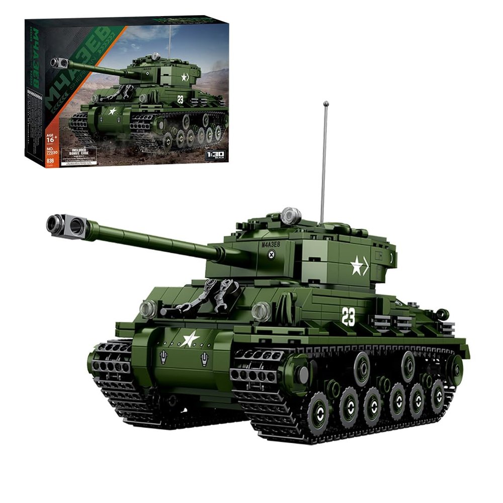 Aetheria M4A3E8 Sherman Tank Building Bricks, WW2 Military Tank Building Blocks to Build, 1:30 MOC Tank Designed by Lepetitlegoneuf, Collectors & Enthusiasts for Adult - 836 Pieces